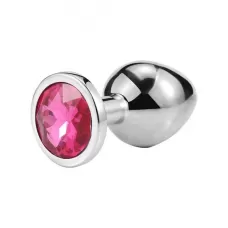 Серебристая анальная пробка iWonder c нежно-розовым кристаллом - 7,2 см нежно-розовый 