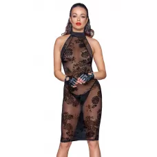 Облегающее платье из тюля с вышивкой Midi tulle dress with velvet straps in the back черный L