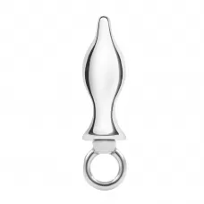 Металлический плаг с кольцом Stainless Steel Metal Tapered Butt Plug With Loop Hardware - 10 см серебристый 