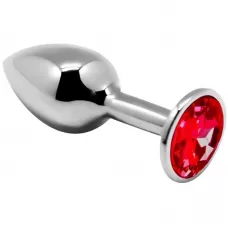 Серебристая анальная втулка с красным кристаллом Mini Metal Butt Plug Size S - 7 см красный 