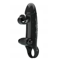 Черная вибронасадка на пенис с подхватом мошонки - 20 см черный 