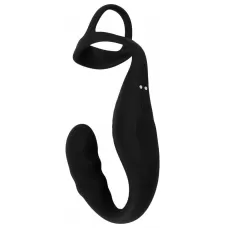 Черное эрекционное кольцо со стимуляцией промежности и анальной пробкой Cock Ring with RC Prostate Plug черный 