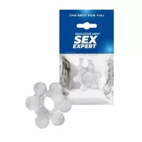 Прозрачное эрекционное кольцо с 6 стимулирующими шариками прозрачный 