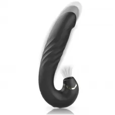 Черный вагинально-клиторальный вибратор с режимом всасывания - 18 см черный 