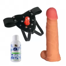 Трусики Harness с реалистичной насадкой-фаллосом с мошонкой №71 - 17,5 см телесный с черным 