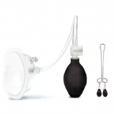 Прозрачная вакуумная помпа Deluxe Pussy Pump с зажимом для клитора прозрачный 