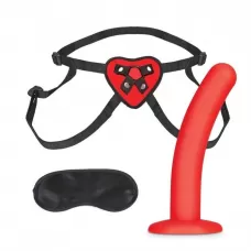 Красный поясной фаллоимитатор Red Heart Strap on Harness   5in Dildo Set - 12,25 см красный с черным 