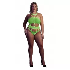 Зеленое боди-сетка +size зеленый XL-4XL