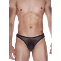 Мужские черные полупрозрачные трусы-бразилиана черный S-M