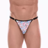 Мужские трусы-тонги с принтом в виде почтовых штемпелей разноцветный XL