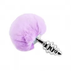 Серебристая анальная пробка с сиреневым мехом Metal Anal Fluffly Twist Plug L сиреневый 
