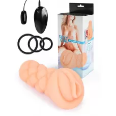Телесный мастурбатор-вагина с вибропулей и эрекционными кольцами в комплекте телесный 