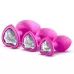 Набор розовых анальных пробок с прозрачным кристаллом-сердечком Bling Plugs Training Kit розовый 