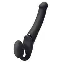 Черный безремневой вибрострапон Silicone Bendable Strap-On - size M черный 