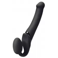 Черный безремневой вибрострапон Silicone Bendable Strap-On - size M черный 