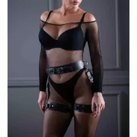 Кожаный пояс с гартерами Sex Game черный S-M