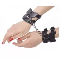 Черные кожаные наручники «Бабочка черный 