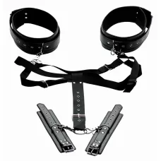 Черная бондажная система Acquire Easy Access Thigh Harness with Wrist Cuffs черный 