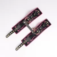 Черные кожаные оковы с розовой строчкой черный с розовым 
