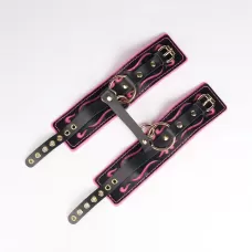 Черные кожаные оковы с розовой строчкой черный с розовым 