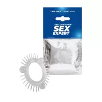 Эластичное эрекционное кольцо с 3 шариками и шипами белый 