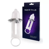 Эластичная насадка на пенис с подхватом мошонки и стимулирующими «ресничками белый 