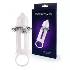Эластичная насадка на пенис с подхватом мошонки и стимулирующими «ресничками белый 