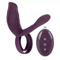 Фиолетовая насадка на член с клиторальным отростком и пультом ДУ RC Couple’s Vibrator 2 фиолетовый 