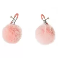 Зажимы на соски Angelic с розовыми меховыми шариками розовый 