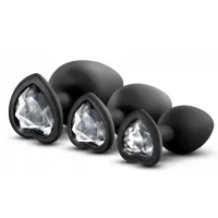 Набор из 3 черных пробок с прозрачным кристаллом-сердечком Bling Plugs Training Kit черный 