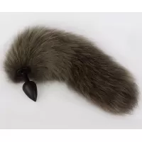 Черная анальная пробка с натуральным кофейным песцовым хвостиком кофейный 