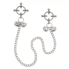 Металлические зажимы для сосков на цепочке Nipple Grips 4-Point Nipple Press with Bells серебристый 