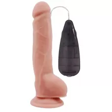 Телесный вибратор с мошонкой на присоске Extra Fun Vibrating Dildo - 23,5 см телесный 