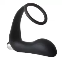 Черное эрекционное кольцо с вибропробкой Vibrating Anal Plug With Cockring черный 
