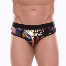 Черные трусы-джоки с разноцветным блестящим принтом черный M