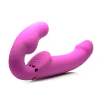 Розовый безремневой страпон с вибрацией и функцией расширения Inflatable Ergo-Fit Strapless Strap-On розовый 