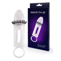 Закрытая насадка на пенис с подхватом мошонки и стимулирующими «ресничками  