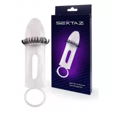 Закрытая насадка на пенис с подхватом мошонки и стимулирующими «ресничками  