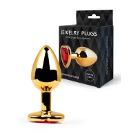 Золотистая анальная пробка с красным кристаллом - 9 см красный 