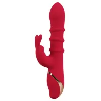 Красный вибратор-кролик с 3 подвижными кольцами Rabbit Vibrator with 3 Moving Rings - 23,7 см красный 