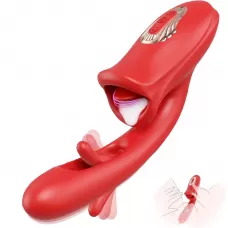 Красный вибратор с функциями фингеринга и лизания - 25,1 см красный Красный вибратор с функциями фингеринга и лизания - 25,1 см красный