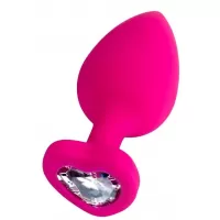 Розовая анальная втулка Diamond Heart с прозрачным кристаллом - 9,5 см прозрачный 