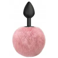 Черная анальная пробка с розовым пушистым хвостиком Fluffy черный с розовым 