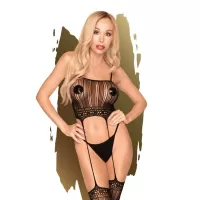Роскошный комбинезон Sex dealer с имитацией чулочек черный S-M-L