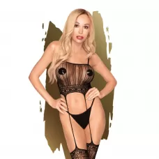 Роскошный комбинезон Sex dealer с имитацией чулочек черный S-M-L