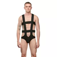 Мужское черное боди с широкими эластичными ремешками черный S-M