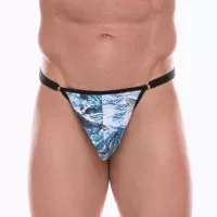 Мужские трусы-тонги с принтом в виде волн и китов голубой L