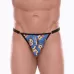 Синие мужские трусы-тонги с разноцветным принтом синий L
