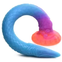 Фантазийный люминесцентный фаллоимитатор в форме змеи Makara Glow-in-the-Dark Silicone Snake Dildo - 46 см голубой 