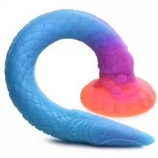 Фантазийный люминесцентный фаллоимитатор в форме змеи Makara Glow-in-the-Dark Silicone Snake Dildo - 46 см голубой 